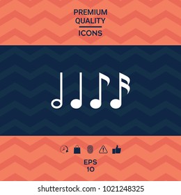 Symbol of Music, notes. Sixteenth note, Eighth note, quarter note and half note 