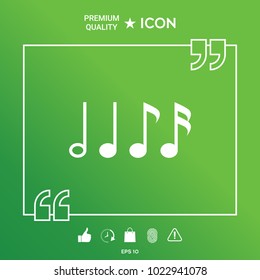 Symbol of Music, notes. Sixteenth note, Eighth note, quarter note and half note 