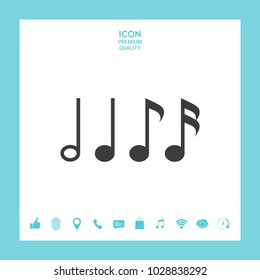 Symbol of Music, notes. Sixteenth note, Eighth note, quarter note and half note 