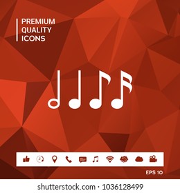 Symbol of Music, notes. Sixteenth note, Eighth note, quarter note and half note 