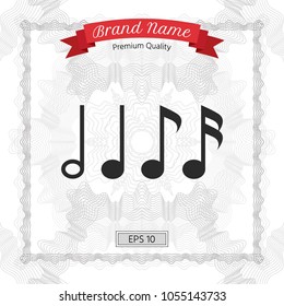 Symbol of Music, notes. Sixteenth note, Eighth note, quarter note and half note 