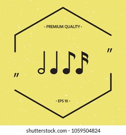 Symbol of Music, notes. Sixteenth note, Eighth note, quarter note and half note 