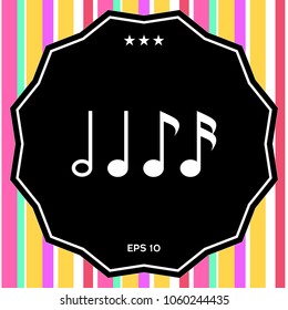 Symbol of Music, notes. Sixteenth note, Eighth note, quarter note and half note 