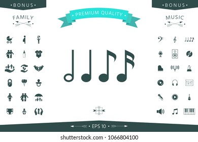 Symbol of Music, notes. Sixteenth note, Eighth note, quarter note and half note 
