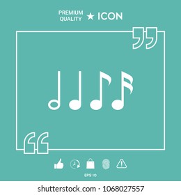 Symbol of Music, notes. Sixteenth note, Eighth note, quarter note and half note 