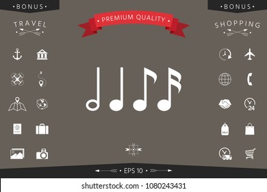 Symbol of Music, notes. Sixteenth note, Eighth note, quarter note and half note 