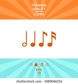 Symbol of Music, notes. Sixteenth note, Eighth note, quarter note and half note 