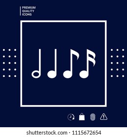 Symbol of Music, notes. Sixteenth note, Eighth note, quarter note and half note 