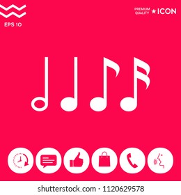 Symbol of Music, notes. Sixteenth note, Eighth note, quarter note and half note 