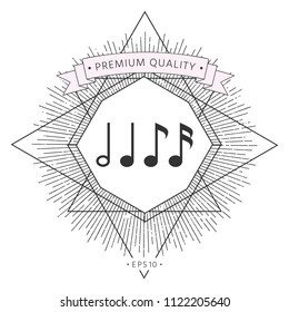 Symbol of Music, notes. Sixteenth note, Eighth note, quarter note and half note 