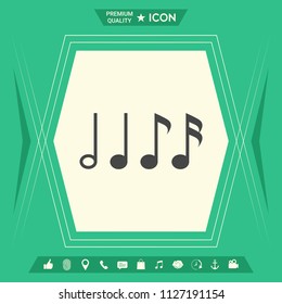Symbol of Music, notes. Sixteenth note, Eighth note, quarter note and half note 