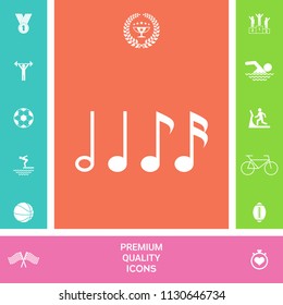 Symbol of Music, notes. Sixteenth note, Eighth note, quarter note and half note 