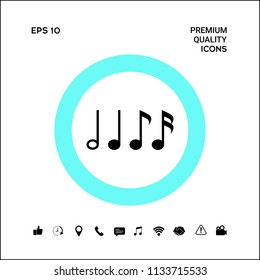 Symbol of Music, notes. Sixteenth note, Eighth note, quarter note and half note 