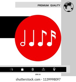 Symbol of Music, notes. Sixteenth note, Eighth note, quarter note and half note 