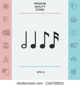 Symbol of Music, notes. Sixteenth note, Eighth note, quarter note and half note 