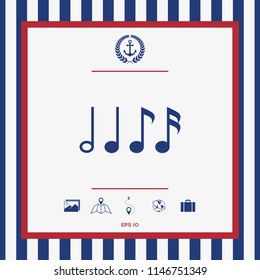 Symbol of Music, notes. Sixteenth note, Eighth note, quarter note and half note 