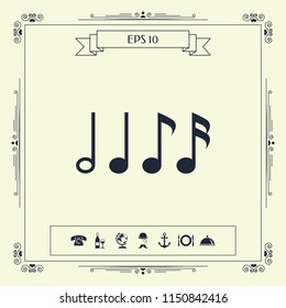 Symbol of Music, notes. Sixteenth note, Eighth note, quarter note and half note 
