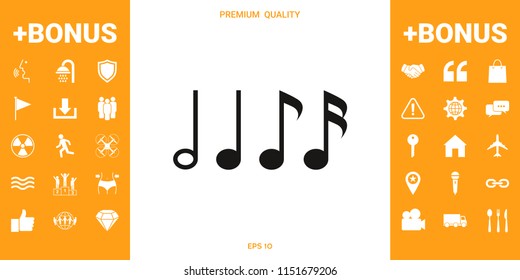 Symbol of Music, notes. Sixteenth note, Eighth note, quarter note and half note 