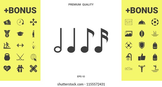 Symbol of Music, notes. Sixteenth note, Eighth note, quarter note and half note 