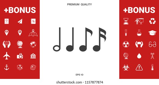 Symbol of Music, notes. Sixteenth note, Eighth note, quarter note and half note 