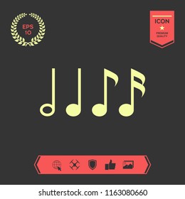 Symbol of Music, notes. Sixteenth note, Eighth note, quarter note and half note 