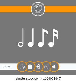Symbol of Music, notes. Sixteenth note, Eighth note, quarter note and half note 