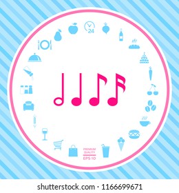 Symbol of Music, notes. Sixteenth note, Eighth note, quarter note and half note 