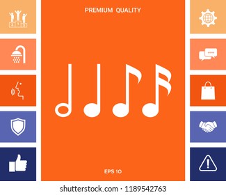 Symbol of Music, notes. Sixteenth note, Eighth note, quarter note and half note 