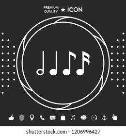 Symbol of Music, notes. Sixteenth note, Eighth note, quarter note and half note 