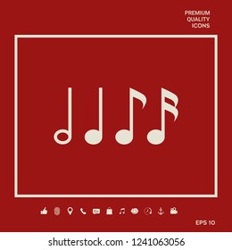 Symbol of Music, notes. Sixteenth note, Eighth note, quarter note and half note 