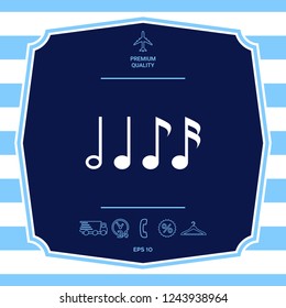 Symbol of Music, notes. Sixteenth note, Eighth note, quarter note and half note 