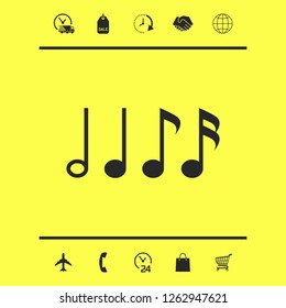 Symbol of Music, notes. Sixteenth note, Eighth note, quarter note and half note 