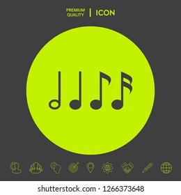 Symbol of Music, notes. Sixteenth note, Eighth note, quarter note and half note 