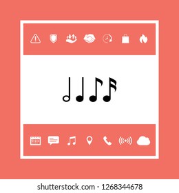 Symbol of Music, notes. Sixteenth note, Eighth note, quarter note and half note 