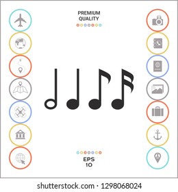 Symbol of Music, notes. Sixteenth note, Eighth note, quarter note and half note 