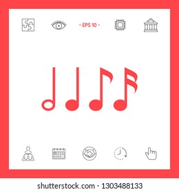 Symbol of Music, notes. Sixteenth note, Eighth note, quarter note and half note 
