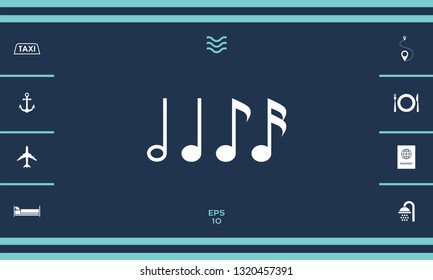 Symbol of Music, notes. Sixteenth note, Eighth note, quarter note and half note 