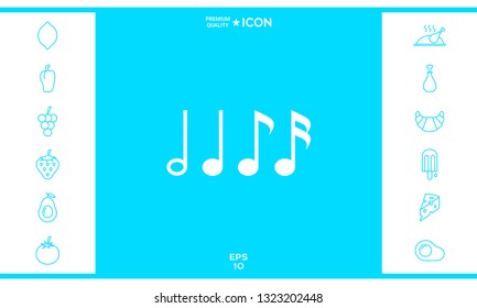 Symbol of Music, notes. Sixteenth note, Eighth note, quarter note and half note 