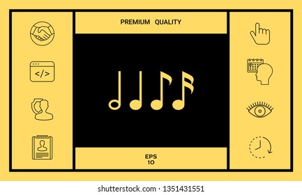 Symbol of Music, notes. Sixteenth note, Eighth note, quarter note and half note 