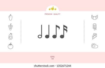 Symbol of Music, notes. Sixteenth note, Eighth note, quarter note and half note 
