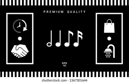 Symbol of Music, notes. Sixteenth note, Eighth note, quarter note and half note 