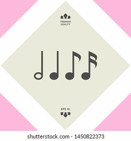 Symbol of Music, notes. Sixteenth note, Eighth note, quarter note and half note