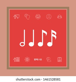 Symbol of Music, notes. Sixteenth note, Eighth note, quarter note and half note