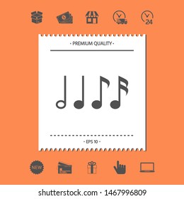 Symbol of Music, notes. Sixteenth note, Eighth note, quarter note and half note