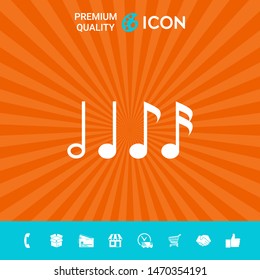 Symbol of Music, notes. Sixteenth note, Eighth note, quarter note and half note