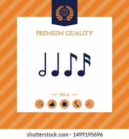 Symbol of Music, notes. Sixteenth note, Eighth note, quarter note and half note