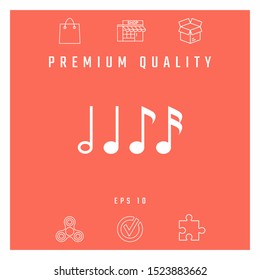 Symbol of Music, notes. Sixteenth note, Eighth note, quarter note and half note