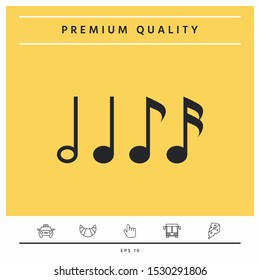 Symbol of Music, notes. Sixteenth note, Eighth note, quarter note and half note