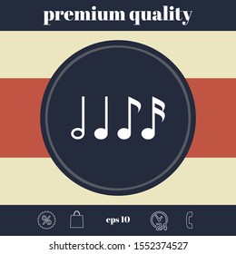 Symbol of Music, notes. Sixteenth note, Eighth note, quarter note and half note