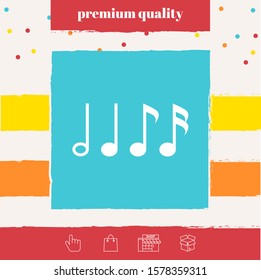 Symbol of Music, notes. Sixteenth note, Eighth note, quarter note and half note